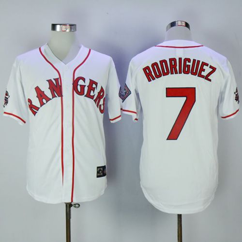 Rangers #7 Ivan Rodriguez White Throwback Stitched MLB Jersey - Click Image to Close